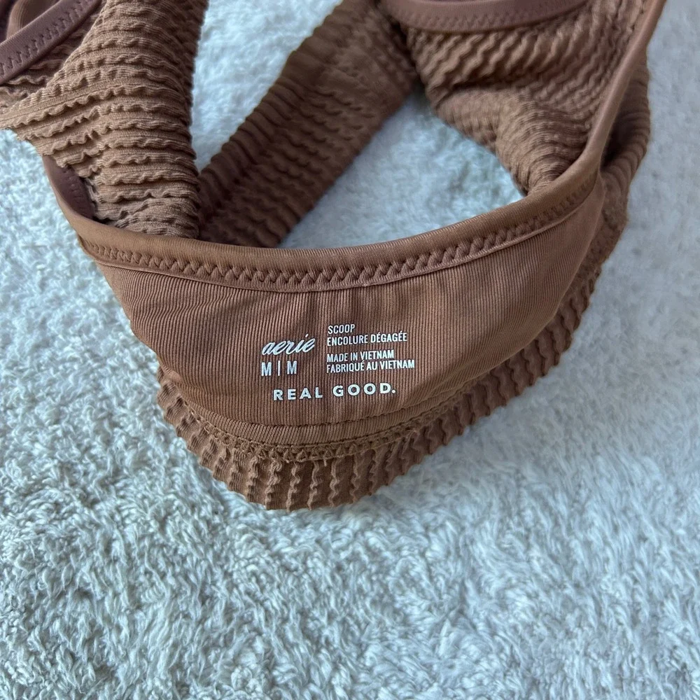 Aerie Real Good Bikini Top Bundle Brown Crinkle Cutout & Black V-Wire Notch M